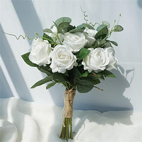 SHALOLY Braut, die Blumen hält, künstliche Blumen, Heimdeko, handgefertigte Seidenrosen-Brautsträuße - Brautjungfer-Wurf-Blumenstrauß für Hochzeitsfeier, Rosa (Color : Pink) (Weiß)