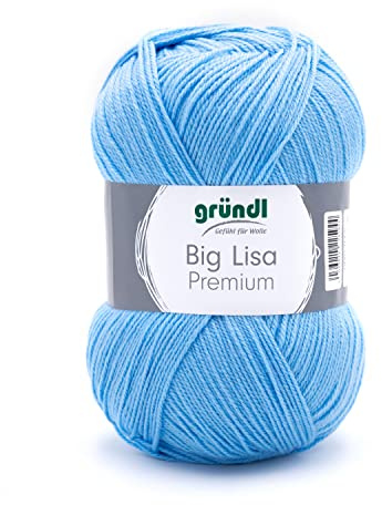Gründl Big Lisa Premium Häkelgarn 1 Knäuel 250 g, Hellblau | Häkelgarn mit wollartigem Charakter, pflegeleichtes Garn aus 100 % Polyacryl, 250 g / 665 m, Nadelstärke: 3,5 - 4,5