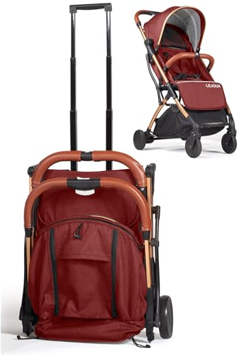 Baby Kinderwagen Kinderwagen - Leichter faltbarer Reisebuggy mit 5-Punkt-Gurt, verstellbarer Rückenlehne und übergroßem Korb zusammenklappbar mit 1 Hand - Glatt drehbare Räder Regenschutz (Rot)