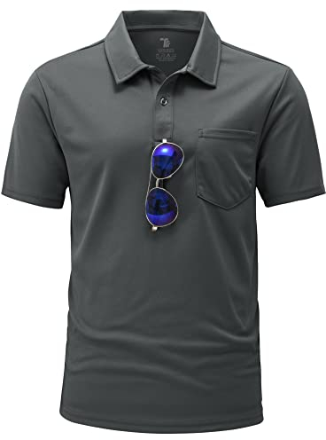 YSENTO Herren Poloshirts Kurzarm Polohemd T Shirts Golf Polo Slim Fit Tennis Polo T-Shirts mit Tasche(Dunkelgrau,3XL)