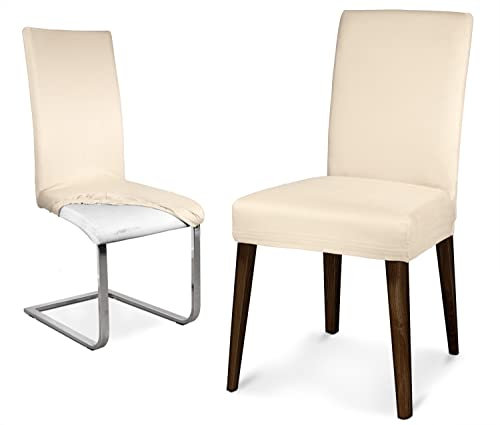 BEAUTEX Mikrofaser Stuhlhusse Sets, Mikrofaser Stuhlbezug, elastische Stretch Husse, Set Größe und Farbe wählbar (6er Set, Creme)