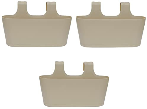 ENGELLAND 3 x Blumenkasten zum Auf-Hängen, Farbe: Sand, Blumentopf, oval, Balkon, Übertopf, Pflanzkasten, mit Wasserspeicher/Wasserauffangschale