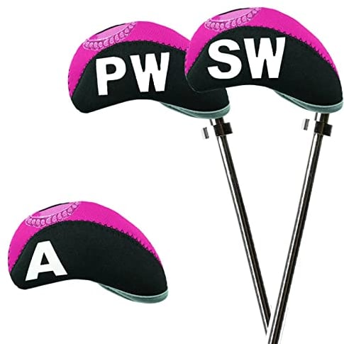 Lot de 10 housses de protection pour tête de club de golf avec fenêtre Rose