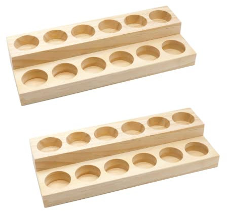 LONG TAO 2 Stück Holzständer für ätherische Öle, 2 Schichten, Tischplatte, ätherische Öle, Parfüm-Aufbewahrungsregale, Ölflaschenhalter, Nagellack-Regal für die Organisation der Präsentation
