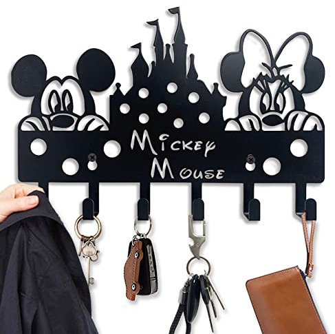 Viiluuxr Dessin Animé Accroche Porte Clé en Métal Accroche Clef Mural Decoration Maison Porte Manteau Pour Porte Salon Cuisine Boite a Clef Crochet Rangement Patere Murale Enfant Noir 30 cm.