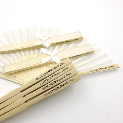 jifu Personalisierte Handfächer Fächer Handfächer mit Holzgriff Sommer Feste Party Hochzeit Hand Fan Saunafächer Fächer benutzerdefinierte Bräutigam & Braut Namen (White,30pcs)