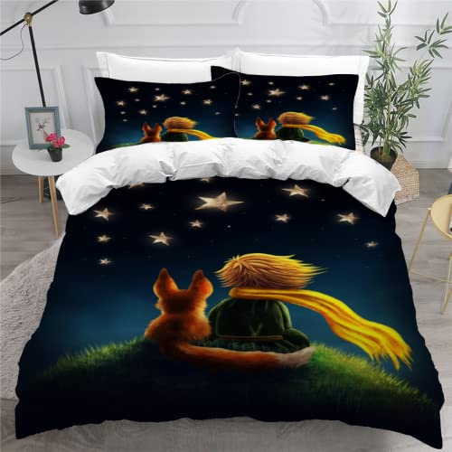 SK-YBB Bettwäsche 155x220 Kleiner Prinz Bettwäsche Kind Junge Mädchen Microfase Bettbezug Navy Blau 3D Druck Kinderbettwäsche Mit Reißverschluss Und Kissenbezug