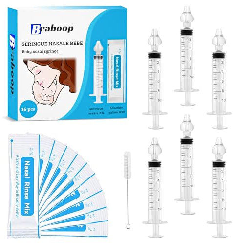 Jeringa nasal 10 ml [x6] | Sal nasal [x10] | Enjuague nasal | Cepillo de limpieza [x1] | Puntas flexibles de silicona | Jeringa reutilizable | Kit de higiene Bpa Free