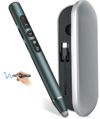 Wiederaufladbare 3-in-1-Präsentation mit rotem Lichtpointer und Eingabestift, 2,4 GHz Fernbedienung, kabellose Presenter-Fernbedienung, USB-Empfänger, Slide-Advancer, kompatibel mit Mac/Computer -PPT