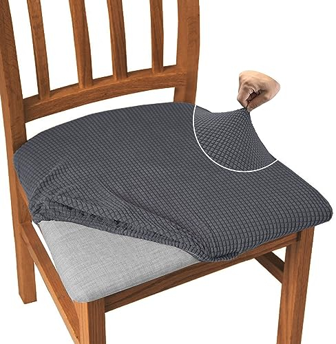 Granbest Lot de 4 housses de chaise de salle à manger jacquard, haute élasticité, anti-poussière, pour salle à manger, cuisine, grises