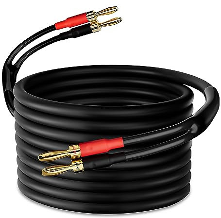HiFind Speaker Cable Wire 30 Ft with Gold-Plated Banana Tip Plugs-UL CL3 Rated-Indoor&Outdoor&in Wall-Flexible-16 AWG Gauge Tinned Copper for Bi-Wire Bi-Amp HiFi Surround Sound-Black