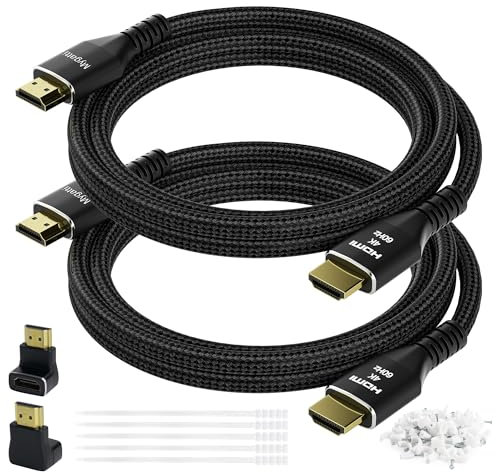 Mygatti 4K Ultra HD HDMI 2.0 Kabel 1.5m/2 Stück,geflochtenes,vergoldete,4K@60 Hz,HDCP 2.2,ARC,für Laptop, Monitore,HDTV,PS5,Xbox One,mit 2 extra rechtwinklige HDMI Adapter+25 Kabelbinder+25 Clips