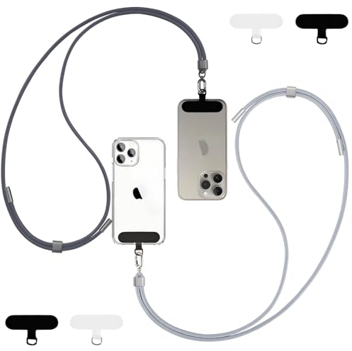 Qyoocom Cordon Telephone Portable- Lot de 2,Élégante et Durable,Tour de Cou Telephone Portable Universelle Compatible avec la Plupart des Coques pour Smartphone Gris Foncé Clair