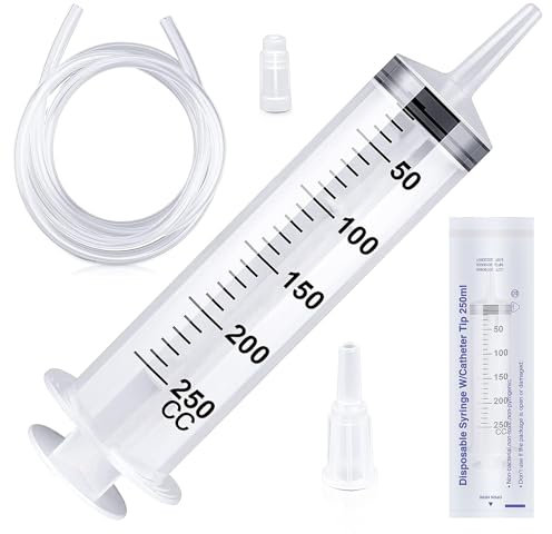 Ysimply Siringa Grande 250ml, Siringa Per Olio Con Tubo, Plastica Siringa Per Liquidi, Misurazione Preciso Siringa Aspira Liquidi Per Laboratori Scientifici Irrigazione Piante, Industria