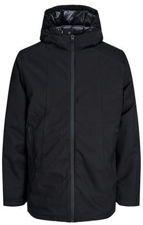 JACK & JONES Parka avec fermeture éclair et rabat coupe-vent, capuche réglable avec cordon., Noir , XXL