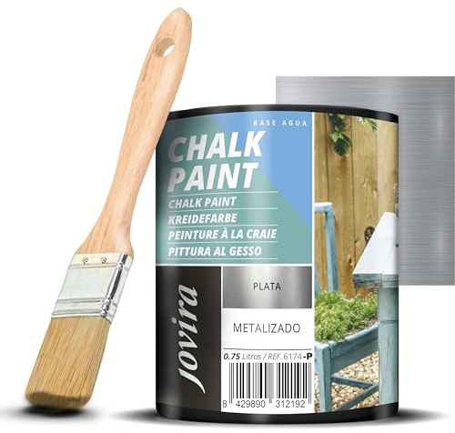 JOVIRA PINTURAS Peinture à la craie - Peinture à la craie à l'eau mate + Pinceau spécial bois. Renouvelez vos meubles avec créativité. (750 Millilitres, Argent)