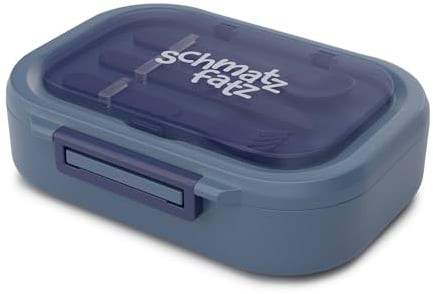 schmatzfatz Brotdose – BPA-Freie Bento-Box Für Kinder, 3 Fächer, Spülmaschinenfest, Inkl. Besteck, Snackbox Mit Fächern, Porzellanblau, Langlebig Und Leicht, Perfekt Für Kindergarten Und Reisen