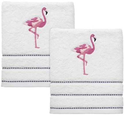 Izod Badezimmer-Accessoires, Flamingo-Kollektion, 2 Handtücher, Weiß | 100 % Baumwolle, 2er-Pack, weich und saugfähig, schnell trocknend, maschinenwaschbar, dekorativer Badezimmer-Akzent