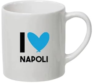 irpot Tazza colazione bianca in ceramica con stampa personaggio a scelta possibilità di personalizzazione Idea regalo festa a tema compleanno battesimo natale bomboniera (I Love Napoli)