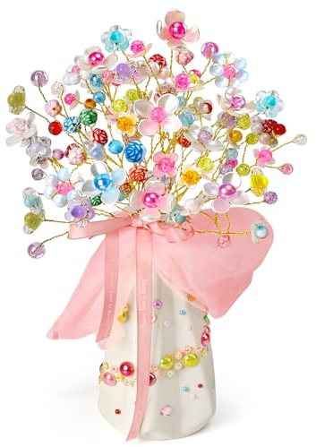 Mystooy Geschenke Mädchen 6 7 8 9 10 Jahre, Auffädeln Armbänder Selber Machen, Einschulung Mädchen Geschenk Bastelset Blumen Basteln DIY Kreativ für Armbänder Halskette Stirnband Anhänger ab 6-12