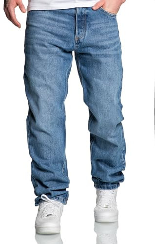 REPUBLIX Herren Loose-Fit 90s Denim Jeans Hose Straight Baggy R7025 Dunkelblau W34/L30
