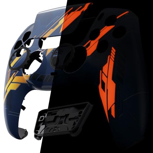 eXtremeRate LUNA Redesigned Front Shell Touchpad Compatible with ps5 Controller BDM-010 020 030 040 050, Glow in Dark Mecha - Orange Replacement Touch Pad Cover Compatible with ps5 Controller