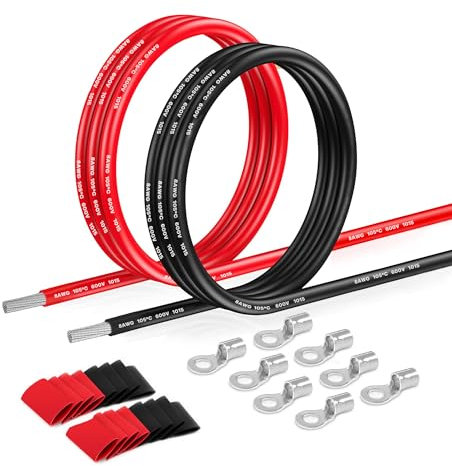 Cavo elettrico in PVC da 8,6mm² - 8 AWG Filo elettrico di 20 m (10 Metri nero e 10 Metri rosso) in rame stagnato ad alta temperatura per pannelli solari, elettrodomestici, veicoli, ecc.