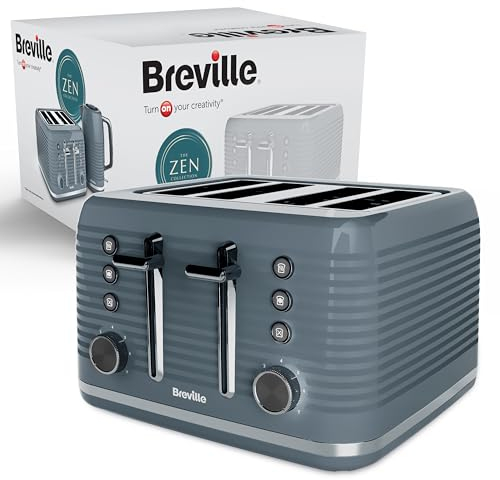 Breville Zen 4 Slice Toaster with High Lift & Wide Slots | Grey & Silver Chrome [VTR027]