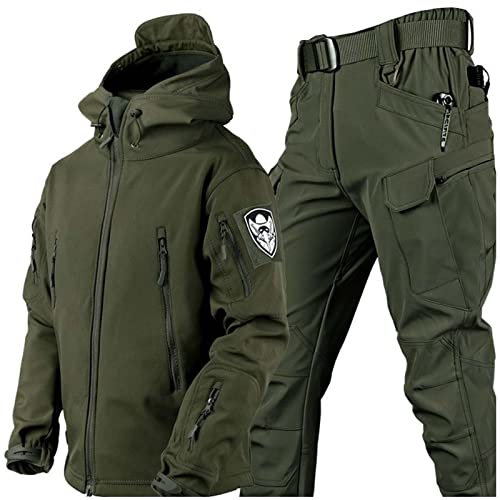 SHAIRMB Taktische Jacke für Herren und Kampfhosen Satz, Militärische Taktik Kampfuniform, Wasserdicht Softshell-Jacke Hose, Jagd ACU-Militäruniform, Kleidung jagen,Grün,M