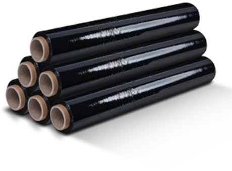 Pak Technik Stretchfolie 23my schwarz 1,5 kg, Länge 273m, Breite 50cm, Verpackungsmaterial, Verpackungsfolie auf Rolle, Folie Für Möbel, Umzugsfolie, 6 Rollen