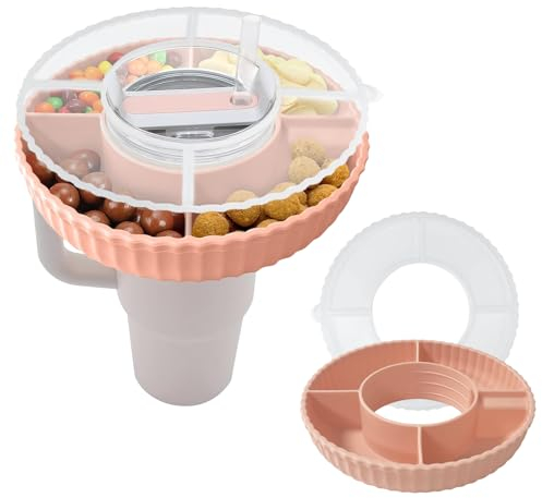 Silicone Snack Bowl Accessories, Silicone Snack Ring, Reusable Snack Bowl, Candy Tray, Tumbler Snack Cup for Stanley Cup, Car and Movie Theater (Pink)
