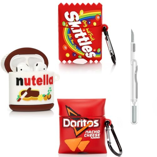 (3Pack+Cleaner Pen) XMBYGY Case for AirPods 2nd/1st Generation Earbuds with Cleaning Pen Kit, Silicone Cute Cartoon Charging Case Protective Cover for AirPods 1/2