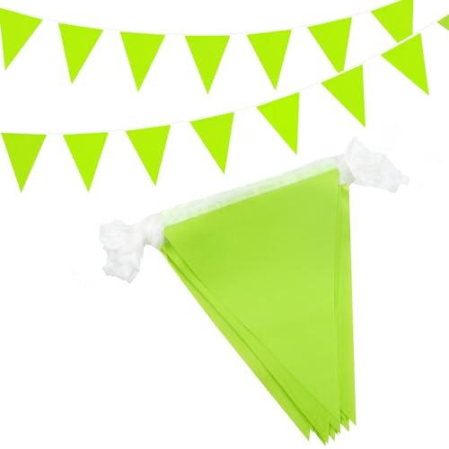 15 m/49 Fuß grüne Wimpelkette, 42 Stück Stoff-Dreiecksbanner für Innen- und Außendekorationen für Geburtstage, Babypartys, Hochzeiten, Gärten und Partys