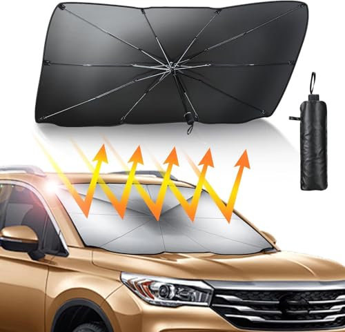 Parasol para Parabrisas Delantero Plegable, Paraguas de Coche para Protección Solar y Rayos UV, Parasol de Coche Metalizado y Reflectante para Protector Solar de Todo Tipo de Coches, (145x79cm)