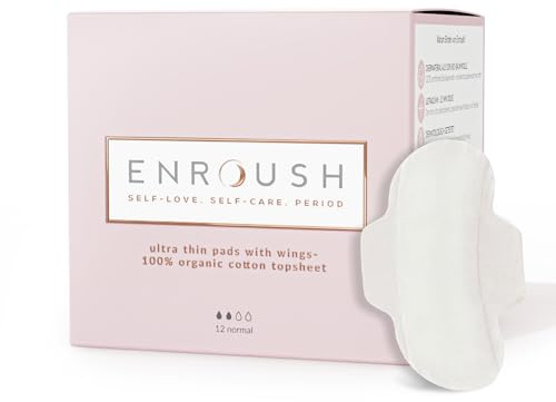 ENROUSH Organic Cotton Sanitary Pads, Ultra-Absorbent, Normal 12 Pcs | Menstrual pads with wings for women - pure, hypoallergenic & irritation-free. A healthy choice for your body.
