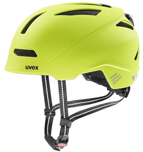 uvex urban planet LED - robuster Fahrradhelm für Damen und Herren - aus Recyclingmaterial - optimierte Belüftung - lime matt - 54-58 cm