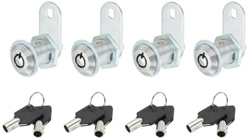 PATIKIL Verrou de Meuble avec Clé, 4 Pcs 1 (25mm) Verrou de Cylindre de Serrure à Came à Clé en Alliage de Zinc Chromé Verrous de Tiroir à Came Amovible pour Portes de Tiroir de Meuble