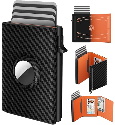 dwnkove Porte Carte Airtag, Portefeuille Homme Cuir avec Fermeture Magnétique et Poche à Monnaie, Porte Carte Bancaire Pop Up pour 9 à 14 Cartes, Fenêtre D'identité, Emplacement pour Espèces