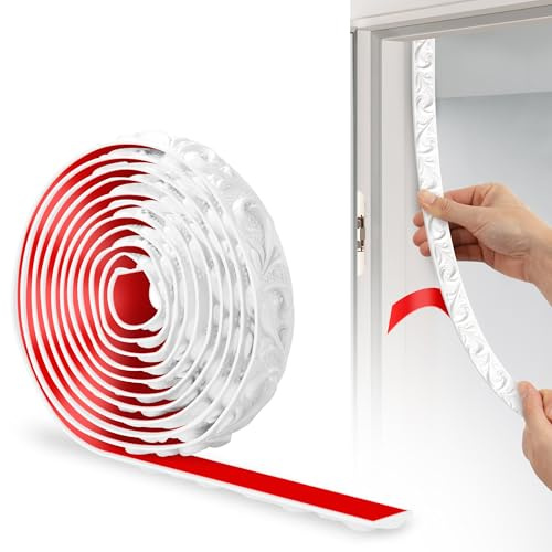 JUNART PVC Flexible Selbstklebende Zierstreifen, 300cm×2cm, 3D-Tapetenbordüren, Wandleisten Selbstklebend und Stuckleisten Wand Eignen Sich für Spiegelkanten, Schränke und Wände(Weiß)