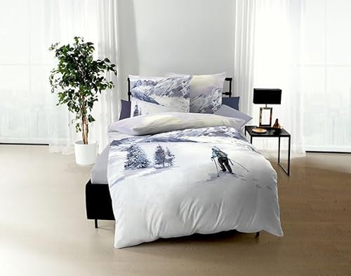 Kaeppel Biber Bettwäsche 155x220 Winter Wanderer Berge Bäume grau weiß