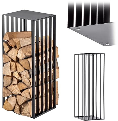 KADAX Estructura para leña de chimenea, de acero resistente, soporte para leña de chimenea negro, estantería de leña con recubrimiento en polvo en diferentes patrones (29,5 x 38 x 90 cm)