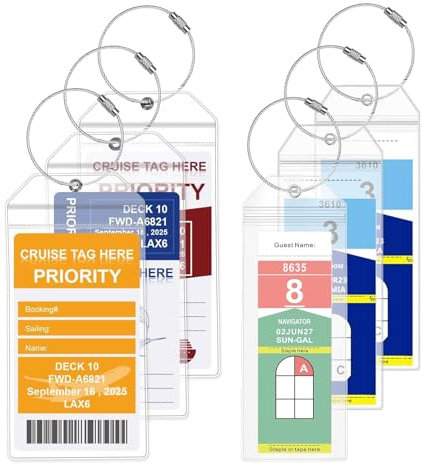 VOCIBO® Kofferanhänger für Kreuzfahrten 6 Stück, kofferanhänger kreuzfahrt mit 6 Verschraubbaren Metallband, Robuste Wasserfeste PVC Transparente Kofferanhänger, 19 x 9 cm, 19 x 6,5 cm(2 Größen)