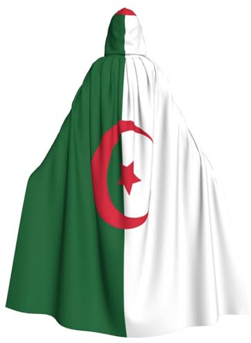 VPPUR Cape à capuche imprimée drapeau de l'Algérie pour homme et femme pour Halloween, cosplay, carnaval, fêtes, événements à thème