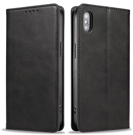 LBH Handyhülle Smartphone-Hülle für Apple iPhone X/Xs Klapphülle Magnetverschluss Kartenfächer Geldfach Standfunktion Case Etui Rundumschutz Schutzhülle Schwarz