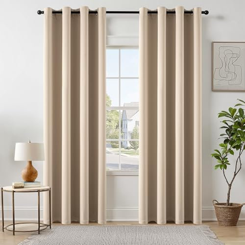 EMEMA Vorhänge Beige Blickdicht mit Ösen 225 cm Lang, Weiche Verdunklungsvorhänge von Räumen, 2er Set Abdunkelnde Vorhänge für Wohnzimmer Schlafzimmer, Blickdichte Ösenvorhänge Jeder H225 x B140 cm