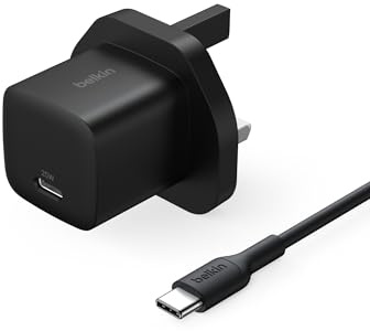 Belkin USB-C Plug 25W with 60W USB-C Cable (3.3ft, 1M) - Phone Charger PD 3.0 Fast Charging with PPS for Apple iPhone 17, Air, 16, Samsung Galaxy S25, Pixel 10, Nintendo Switch, & More - Black