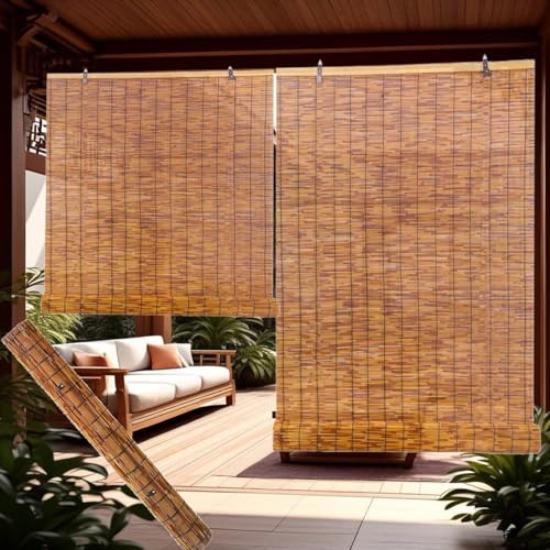 Handgewebt Fenster Bambusrollo Jalousien Senkrecht Außenrollo 50-160cm Breit Verkohlung Seitenzugrollo Vorhang Mit Lifter Für Fenster Terrasse Balkon Bambus Raffrollo(120x200cm)