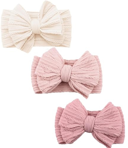 Baby Girl Headband Bows Nylon Head Wraps Newborn Hairbands Infant Toddler Hair Bow (Beige,Blush,Light Pink, One Size)