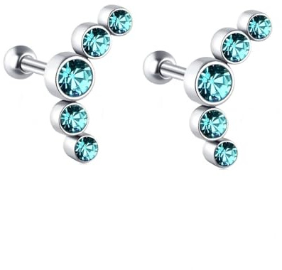 Tolldek 14K Au585 Weißgold Ohrringe Echtschmuck, See Blau Labor Erstellt Saphir 5 Stein Ohrstecker, Gold 585 Ohrstecker Damen Klein Echtschmuck