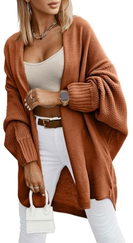 Saodimallsu Cardigan à manches longues pour femme - Cardigan ouvert sur le devant - Léger - Long manteau en tricot décontracté et élégant - Couleur unie, marron, L